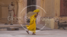 Guard and cleaning lady in Amber Fort